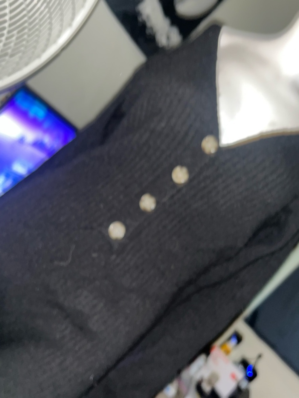 Black Knit Cardigan with Pearl Buttons